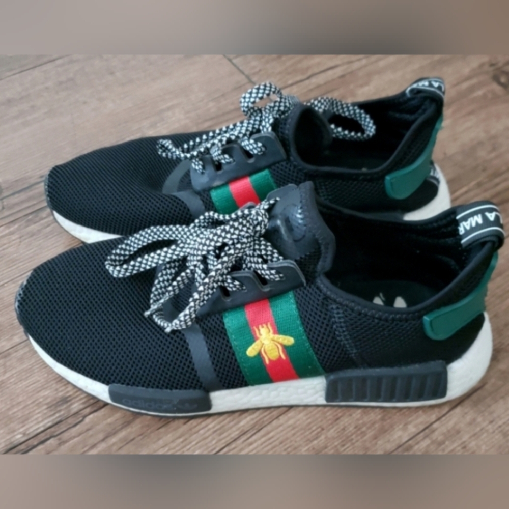 Black Sneakers with Red and Green Stripe